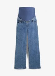 Dżinsy ciążowe z bawełny organicznej, Loose Fit. Niebieskie jeansy bonprix, bez wzorów, z bawełny. Za 144.99 zł.