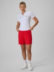 4F Spodenki kibica damskie - czerwone M. Czerwone szorty 4f, bez wzorów, z dresówki. Za 129.99 zł.