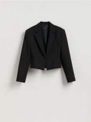 Krótka marynarka - czarny. Czarne marynarki i żakiety Reserved, bez wzorów, z tkaniny, bez ramiączek. Za 229.99 zł.