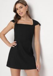 Czarna Elegancka Sukienka z Kwadratowym Dekoltem Melretia. Czarne sukienki Born2be, na spotkanie biznesowe, l, bez wzorów, eleganckie, bez kołnierzyka, bez ramiączek, mini, dopasowane. W wyprzedaży za 110.49 zł.