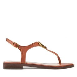 Sandały Guess. Brązowe sandały Guess, z aplikacjami, bez obcasa, na płaskiej podeszwie, bez zapięcia. Za 419.99 zł.