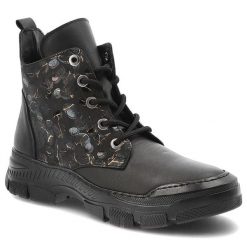 Botki damskie Artiker, skórzane zdobione na płaskim obcasie z okrągłym noskiem za kostkę i na zamek, czarne, 57C2179. Czarne botki Artiker, z aplikacjami, ze skóry, klasyczne, z okrągłym noskiem, za kostkę, bez obcasa, na płaskiej podeszwie, bez zapięcia. Za 249.00 zł.