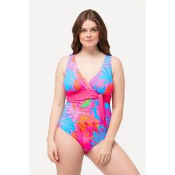 Damski Kostium kąpielowy neonowy nadruk ozdobna tasiemka miękkie miseczki. Niebieskie stroje jednoczęściowe Ulla Popken, bez wzorów, z elastanu, sportowe. Za 294.99 zł.