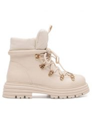 DeeZee Trzewiki LEDA WS6126-09 Beżowy. Brązowe botki DeeZee, bez wzorów, z materiału, bez obcasa, na płaskiej podeszwie, bez zapięcia. Za 99.99 zł.