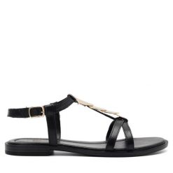 Sandały Lasocki. Czarne sandały Lasocki, bez wzorów, bez obcasa, na płaskiej podeszwie, bez zapięcia. Za 159.99 zł.