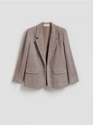 Marynarka z dodatkiem wiskozy - ciemnobrązowy. Brązowe marynarki i żakiety Reserved, l, bez wzorów, z dzianiny, bez ramiączek. Za 159.99 zł.