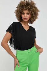 Liu Jo t-shirt damski kolor czarny. Czarne t-shirty Liu Jo, l, bez wzorów, z dzianiny, bez kołnierzyka, bez ramiączek. Za 399.99 zł.