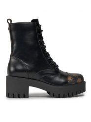 Guess Botki FL8WAP ELE10 Czarny. Czarne botki Guess, z aplikacjami, ze skóry, bez obcasa, na słupku, bez zapięcia. Za 419.99 zł.