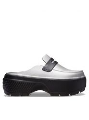 Crocs Klapki Stomp Metallic Loafer Clog 210363 Srebrny. Szare klapki Crocs, bez wzorów, z tworzywa sztucznego, bez obcasa, bez zapięcia. Za 259.99 zł.