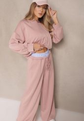 Różowy Komplet Dresowy z Wiskozą Bluza i Spodnie o Szerokim Kroju Lisanora. Czerwone bluzy Renee, bez wzorów, z dresówki, z kapturem, trekkingowe. W wyprzedaży za 159.99 zł.