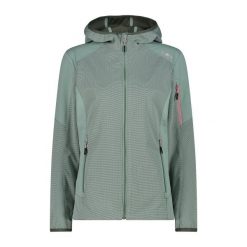 Damska kurtka z kapturem zapinana na zamek CMP. Niebieskie kurtki przejściowe sportowe CMP, bez wzorów, z softshellu, z kapturem, trekkingowe. Za 393.10 zł.