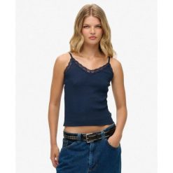 Top z koronkowym wykończeniem dla kobiet Superdry Essential. Niebieskie bielizna termoaktywna damska Superdry, bez wzorów, z koronki, bez kołnierzyka, bez ramiączek. Za 100.45 zł.
