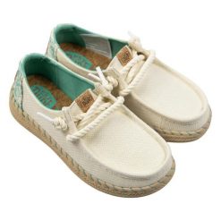 HEYDUDE Damskie Mokasyny Wendy Espadrille Hibiscus. Brązowe mokasyny Hey dude, bez wzorów, z materiału. Za 359.00 zł.