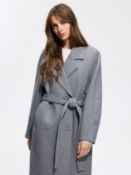 Dwurzędowy płaszcz oversize - szary. Szare płaszcze Reserved, l, bez wzorów, z tkaniny, bez kaptura. Za 299.99 zł.