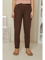 Rodier Lin Lniane spodnie "Provence" w kolorze brązowym rozmiar: XL/XXL. Brązowe spodnie materiałowe Rodier Lin, bez wzorów, ze lnu, klasyczne, z standardowym stanem. Za 136.78 zł.