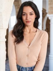 Kardigan z miękkiej dzianiny - beżowy. Brązowe swetry Sinsay, l, bez wzorów, z dzianiny, bez ramiączek. Za 35.99 zł.