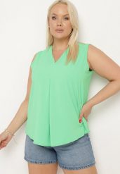 Zielony Top o Luźnym Kroju z Trójkątnym Dekoltem Nestatine. Zielone topy Born2be, xl, bez wzorów, rockowe, bez kołnierzyka, bez ramiączek. Za 59.99 zł.