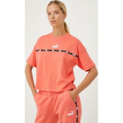 Puma t-shirt Power Tape damski kolor pomarańczowy. Brązowe t-shirty Puma, bez wzorów, z bawełny, bez kołnierzyka, bez ramiączek. Za 109.99 zł.