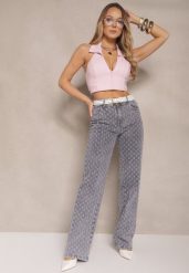 Szare Jeansy High Waist o Szerokim Kroju z Ozdobnymi Tłoczonymi Przetarciami Ulanisea. Szare jeansy Renee, l, bez wzorów, z jeansu, eleganckie, z podwyższonym stanem. W wyprzedaży za 107.99 zł.