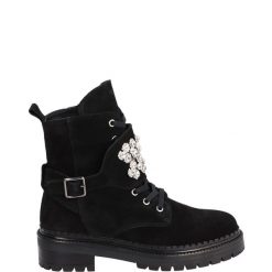 CZARNE ZAMSZOWE BOTKI 1024-190 BLACK. Czarne botki Venezia, bez wzorów, ze skóry, bez obcasa, bez zapięcia. Za 339.00 zł.