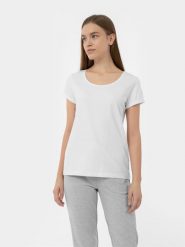 4F T-shirt regular gładki damski S. Białe t-shirty 4f, s, bez wzorów, z bawełny, bez kołnierzyka, bez ramiączek. Za 49.99 zł.
