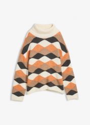 Sweter z golfem we wzór. Brązowe swetry bonprix, bez wzorów, bez ramiączek. Za 129.99 zł.