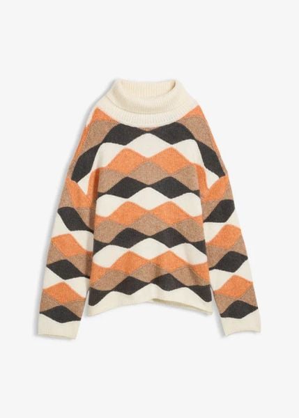 Sweter z golfem we wzór. Brązowe swetry bonprix, bez wzorów, bez ramiączek. Za 129.99 zł.
