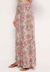 Różowo-Zielone Wiskozowe Spodnie Rozszerzane z Wysokim Stanem i Gumką w Talii Nasirina. Czerwone jeansy Born2be, z aplikacjami, z jeansu, eleganckie, z podwyższonym stanem. Za 59.99 zł.