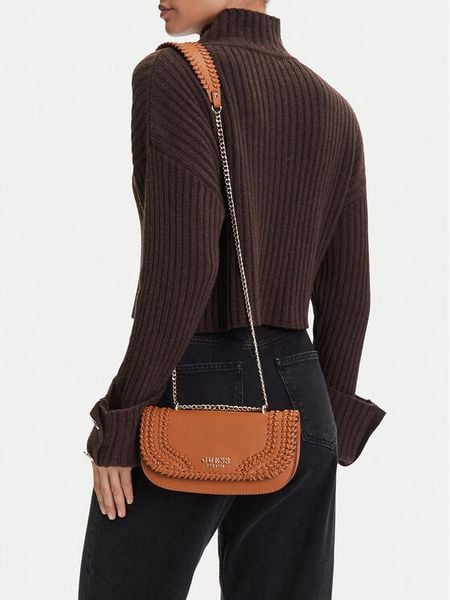 Guess Torebka Tatum HWNG96 67210 Brązowy. Brązowe kopertówki Guess, z aplikacjami, ze skóry, wizytowe, bez dodatków. Za 329.99 zł.
