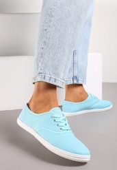 Niebieskie Klasyczne Sznurowane Tenisówki na Płaskiej Podeszwie Efona. Niebieskie trampki Renee, bez wzorów, klasyczne, bez zapięcia. W wyprzedaży za 35.99 zł.