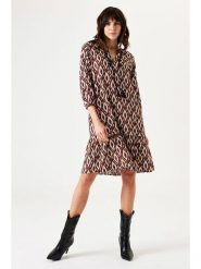 Garcia Sukienka w kolorze kremowo-czarno-czerwonym rozmiar: M. Brązowe sukienki Garcia, m, z aplikacjami, z tkaniny, bez kołnierzyka, bez ramiączek, midi, rozkloszowane. Za 131.12 zł.