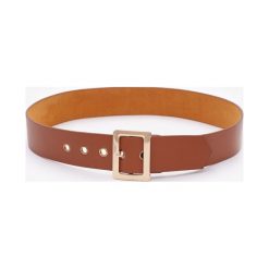 Camelowy Pasek Kinsley. Żółte paski Born2be, bez wzorów, ze skóry. Za 69.99 zł.
