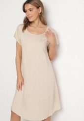 Beżowa Rozkloszowana Wiskozowa Sukienka Trivoria. Brązowe sukienki Born2be, na co dzień, l, bez wzorów, z materiału, eleganckie, bez kołnierzyka, bez ramiączek, midi, rozkloszowane. Za 89.99 zł.