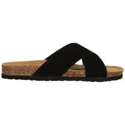 Klapki damskie Cruz Musoni. Czarne klapki CRUZ, bez wzorów, z materiału, eleganckie, bez obcasa, bez zapięcia. Za 154.00 zł.