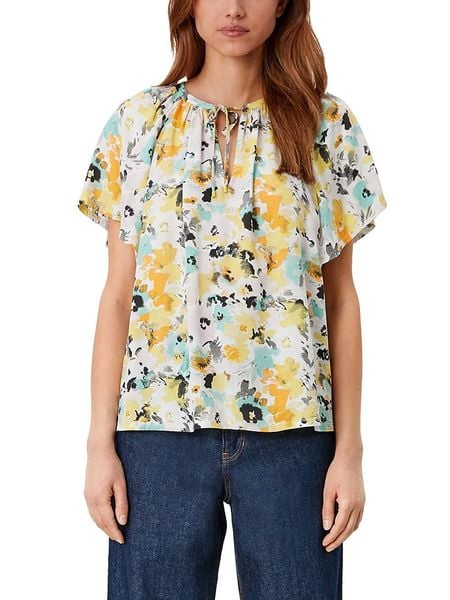 S.OLIVER RED LABEL Bluzka w kolorze biało-żółto-błękitnym rozmiar: 36. Białe bluzki s.Oliver RED LABEL, s, bez wzorów, z wiskozy, bez kołnierzyka, bez ramiączek. Za 39.31 zł.