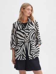 OPUS Koszula w kolorze biało-czarnym rozmiar: 40. Białe koszule Opus, bez wzorów, z bawełny, bez kołnierzyka, bez ramiączek. Za 121.99 zł.