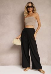 Czarne Szerokie Spodnie z Lnem z Gumką w Talii Airelttis. Czarne jeansy Renee, na lato, l, bez wzorów, z jeansu, eleganckie. W wyprzedaży za 63.99 zł.