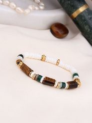 Charlize Pozłacana bransoletka z jaspisami i kamieniami ozdobnymi rozmiar: onesize. Białe bransoletki Charlize, z jaspisem, pozłacane. Za 104.39 zł.