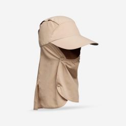 Czapka trekkingowa z daszkiem DESERT 900 anty-UV. Brązowe czapki z daszkiem FORCLAZ, bez wzorów, z materiału, sportowe. Za 49.99 zł.