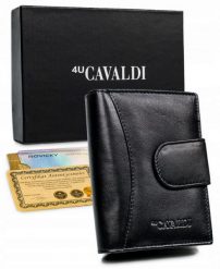 Portfel damski 4U Cavaldi RD-09-GCL czarny. Czarne portfele 4U Cavaldi, bez wzorów, ze skóry. Za 66.49 zł.