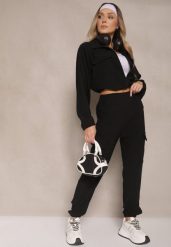 Czarny Komplet Dresowy Spodnie Cargo i Rozpinana Bluza Isovisa. Czarne bluzy Renee, m, bez wzorów, z dresówki, bez kaptura, trekkingowe. W wyprzedaży za 67.99 zł.