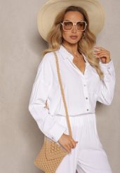 Biała Klasyczna Koszula z Wiskozy i Lnu Vistar. Białe koszule Renee, l, bez wzorów, z jeansu, eleganckie, bez kołnierzyka, bez ramiączek. W wyprzedaży za 111.99 zł.
