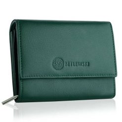 Portfel damski BETLEWSKI BPD-SS-11 ZIELONY. Zielone portfele Betlewski, bez wzorów, ze skóry. Za 139.99 zł.