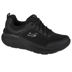 Buty sportowe Sneakersy damskie, Skechers D'Lux Walker-Infinite Motion. Czarne buty treningowe Skechers, bez wzorów, z materiału, przed kostkę, bez zapięcia, trekkingowe. Za 359.99 zł.