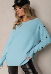 Jasnoniebieski Sweter z Wiskozą i Bawełną Ozdobiony Guzikami Ciavonne. Niebieskie swetry Renee, xl, z aplikacjami, z bawełny, casualowe, bez ramiączek. W wyprzedaży za 63.99 zł.