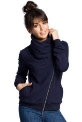 Sportowa Bluza Zapinana na Ukośny Zamek - Granatowa. Fioletowe bluzy bez kaptura MOE, l, bez wzorów, z bawełny, bez kaptura. Za 273.90 zł.