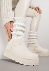 Beżowe Mocno Ocieplane Śniegowce Wsuwane na Grubej Podeszwie Oriphesi. Brązowe śniegowce Born2be, bez wzorów, z jeansu, bez zapięcia. Za 79.99 zł.