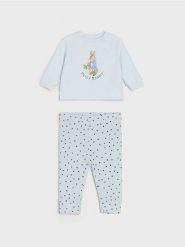 Komplet: bluza i legginsy Peter Rabbit - błękitny. Niebieskie legginsy sportowe Sinsay, l, bez wzorów. Za 25.99 zł.