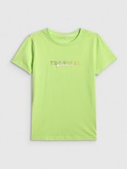 4F T-shirt slim z nadrukiem damski - żółty S. Żółte t-shirty 4f, l, bez wzorów, z bawełny, bez kołnierzyka, bez ramiączek. Za 59.99 zł.