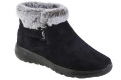 Buty zimowe damskie, Skechers On The Go Joy - First Glance. Czarne buty trekkingowe Skechers, bez wzorów, z materiału, przed kolano, bez zapięcia, trekkingowe. Za 299.99 zł.